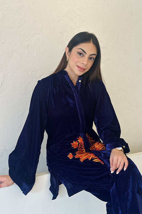 Blue Velvet Embroidered Fusion Set